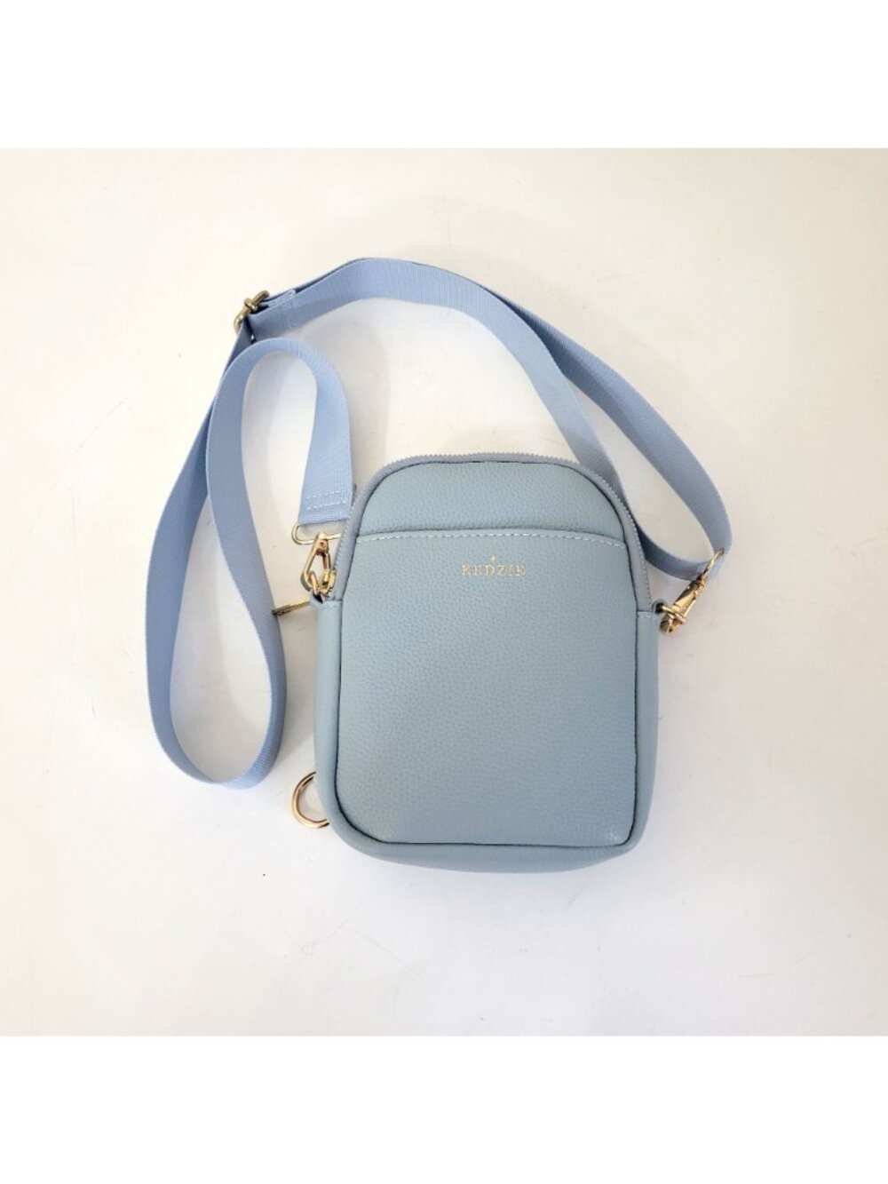 Light Blue Kedzie Crossbody Bag With Adjustable Strap & Gold Accents - Picture 6 of 6